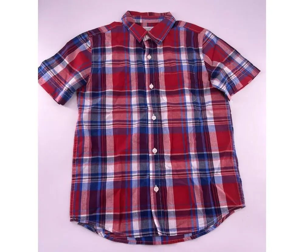 Old Navy Plaid Flannel Shirt Youth Boys Medium Blue Red White Classic Dressy New